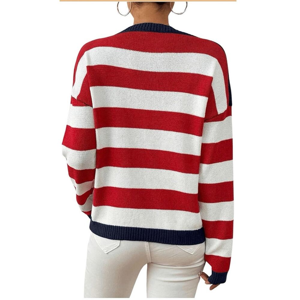 American Flag Patriotic Flag USA Striped Star Pullover Sweater size Large - Picture 6 of 10